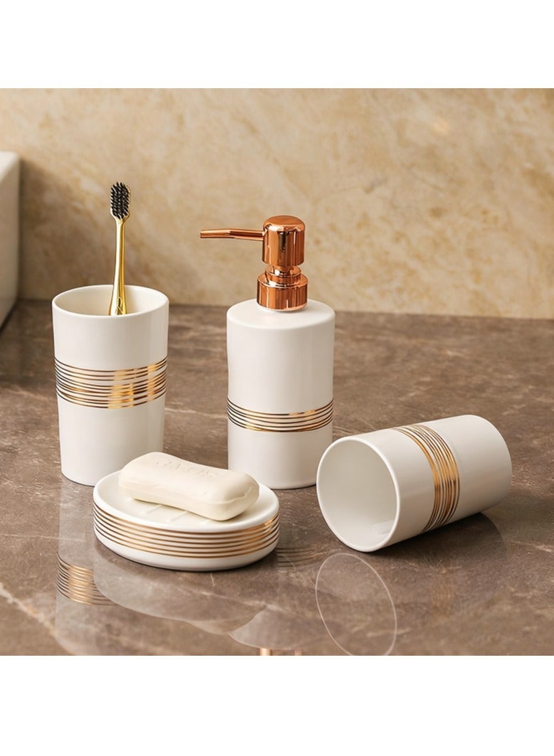 مجموعة ديكور الحمام 4pcs, مجموعة اكسسوارات سطح المقعد,السيراميك تبدو مجموعة اكسسوارات الحمام السيراميك, مجموعة حاوية الحمام مع صحن الصابون, موزع الصابون, حامل فرشاة الأسنان - Image 2